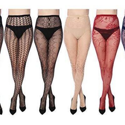 Women's Fishnet Lace Stockings Tights Sexy Pantyhose Extended Sizes Pack of 6...