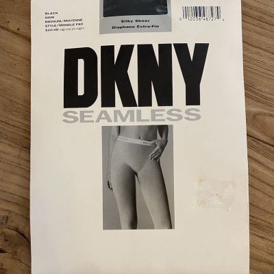 VTG 90s DKNY Seamelss Silky Sheer Pantyhose Tights SZ M Black F80 1996 New