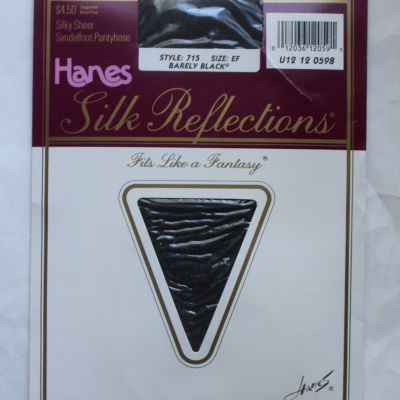 Vtg Hanes Silky Sheer Sandalfoot Pantyhose Sz EF Barely Black #715 NOS