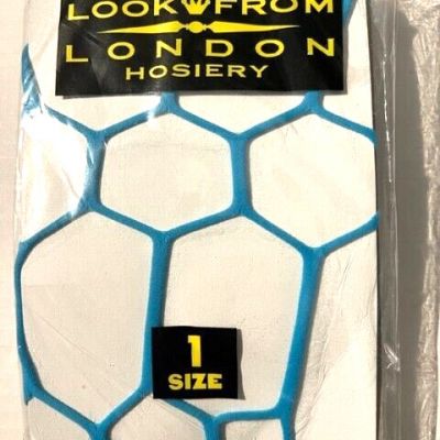 New Vintage LOOK FROM LONDON Hosiery One Size Turquoise large fishnet tights USA