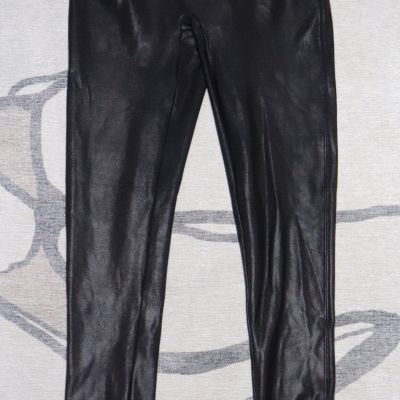 SPANX FAUX PATENT SHINY LEATHER BLACK Leggings Pants Medium Womens