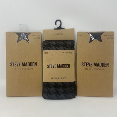 Steve Madden Fashion Tights Lot Of 3 Black All Med/ Large Assortment