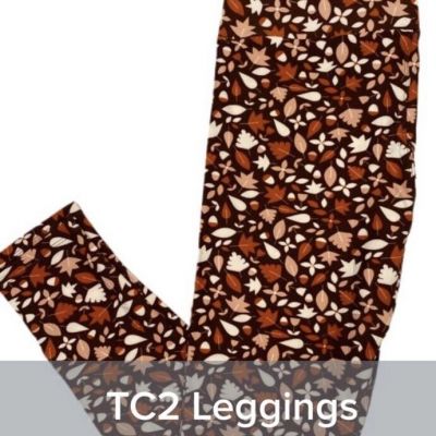 LuLaRoe Womens Leggings Size TC2 Brown Leaves Acorns Fall Halloween Plus 18+ NWT