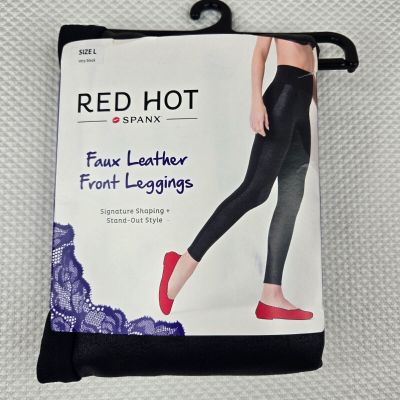 Red Hot Spanx Faux Leather Front Leggings Womens Size Large Black NEW