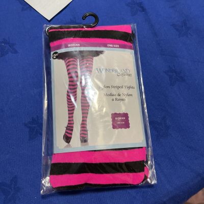 Wonderland Costumes Women's Nylon Striped Tights * One Size * Pink & Black