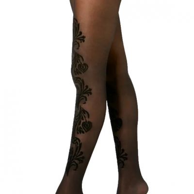 Women's INC International Concepts Paisley Flocked Tights Black XS/S