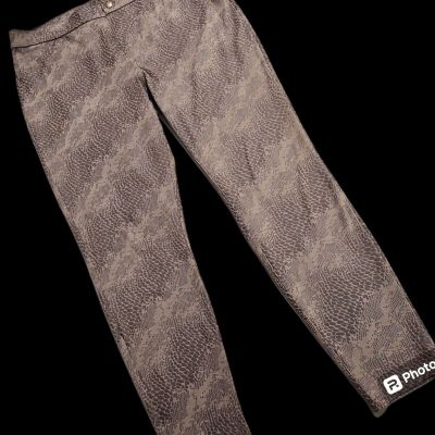 Hue Women's Faux Suede Snakeskin Jeans Leggings Size XL Brown Stretch