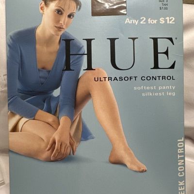 Hue Pantyhose Size 3 Large Tan Sleek Ultra Soft Control Top Sheer Leg 5974