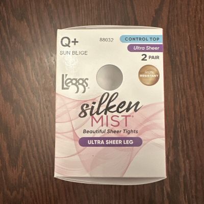 Leggs Silken Mist Sheer Control Top Pantyhose Size Q+ Sun Beige 2 pairs NEW