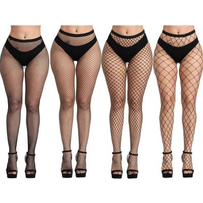 4 Pairs High Waist Fishnet Stockings Tights Net for women