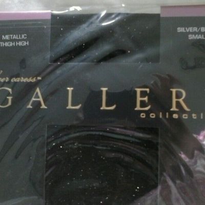 GALLERY THIGH Hi  STOCKINGS BLACK & SILVER  L Stay ups LARGE Over the KNEE NWT