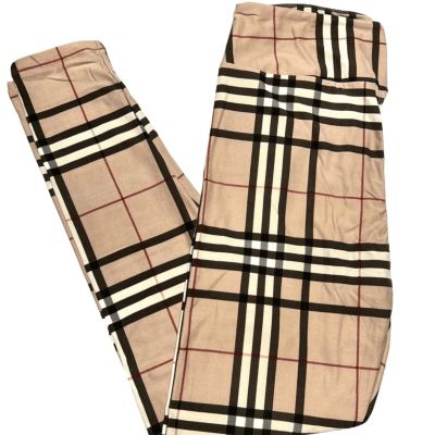 LuLaRoe Womens Leggings Size TC2 Plaid Nova Check Tan Black Unicorn Plus 18+ NWT