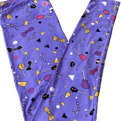 LuLaRoe Womens Leggings Size TC2 Halloween Purple Candy Treats Plus 18+ NWT