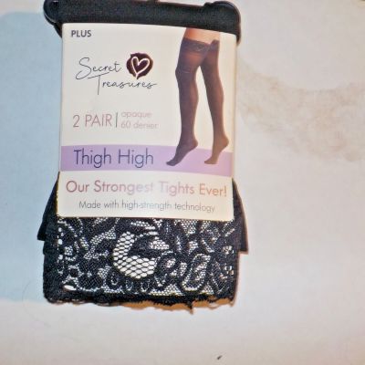 secret treasures pack of 2 thigh high tights opaque 60 denier size plus, black