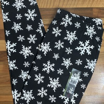 Christmas Holiday Black + White Snowflakes Ankle Leggings Junior XL NEW