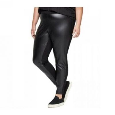 Ava & Viv Women's Plus Black Faux Leather Ponte Mid-rise Leggings Pants Size 2X