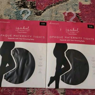 NEW NWT Isabel Maternity Opaque Maternity Tights S/M Black 2 pair SET stretch