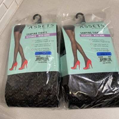 Spanx Assets Black Shaping Tights Textured Wishbone #2049 - Size 4 (Lot of 2)