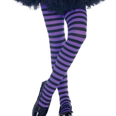 Leg Avenue 4710 Costumes Girls Striped Tights Blk/Pu XL