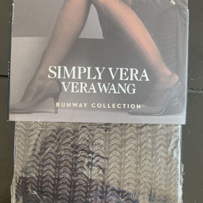 Simply Vera Wang Runway Linear-Wave Control-Top Semi-Opaque Tights Black 3 NWT