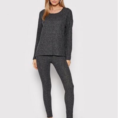 Aerie Leggings Womens Size Small Black Gray Lounge Pull On Waffle Knit High Rise