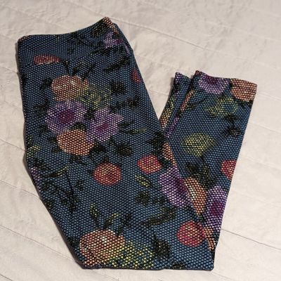 LuLaRoe Dark Blue Flower Floral Printed Leggings M L XL