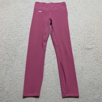 Under Armour Womens Small Leggings Solid Pink Fitted Gym Athleisure Workout Yoga