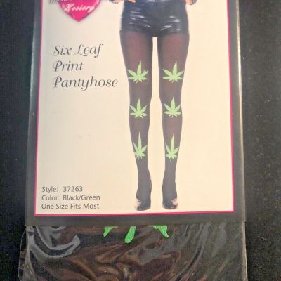 sexy MUSIC LEGS weed MARIJUANA six leaf PRINT opaque STOCKINGS tights PANTYHOSE