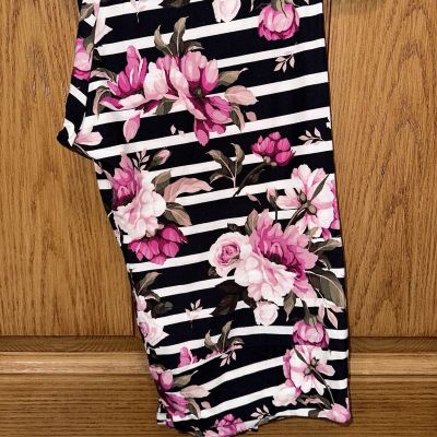 NEW LuLaRoe TC2 Leggings BLACK MAGENTA PINK Green Stripe Line SUMMER Flower