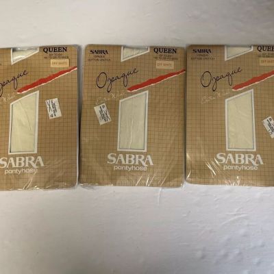 Sabra Women's Queen Size Off White Opaque Cotton Crotch Pantyhose NOS Lot Of 3