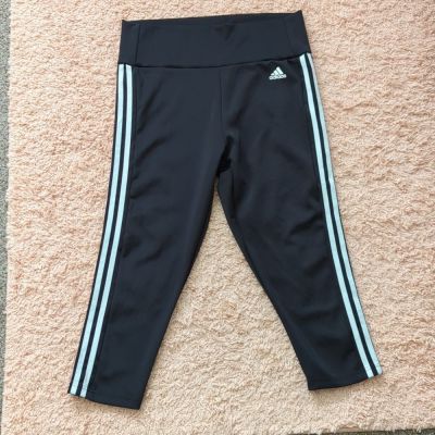 Adidas Black & White Striped Aeroready Athletic Capri Leggings L