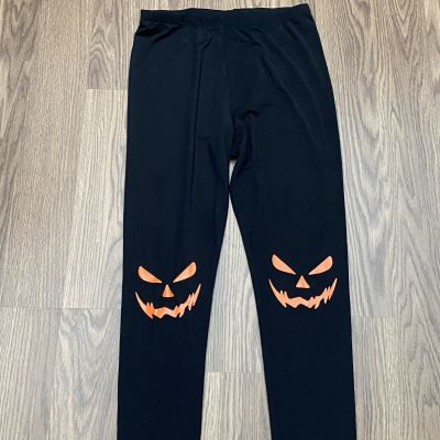 SheShow Juniors Size S  Halloween Leggings Black Orange Jack O Lantern