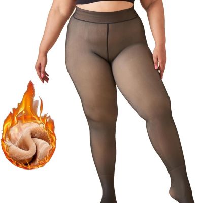 Fleece Lined Tights Women plus Size Winter Warm Sheer Womens Thick Tights Fake T