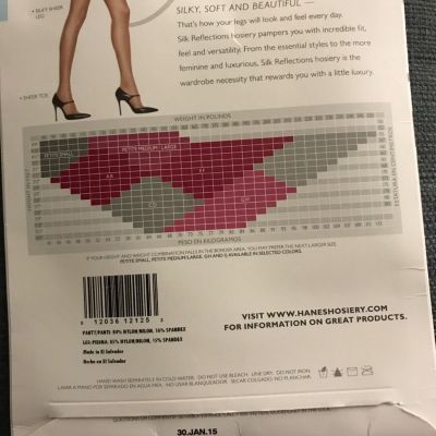 New Hanes Silk Reflections Pantyhose Little Color Style 717 Sz EF Control Top