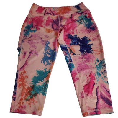 Pro Player Wicking Pink Paint Splash Theme Capri Leggings Women's Size 1X 14-16W