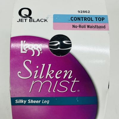 Leggs - Silken Mist - Control Top/No-Roll Waistband - Q Jet Black