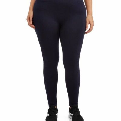 Feathers Women’s Solid Blue and Black Leggings bundle Plus Sizes (1X/2X)