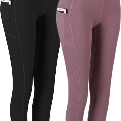 2 Pack High Waist Yoga Pants, Pocket Yoga Pants Tummy Control Workout Running 4