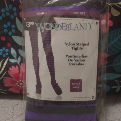 Womens Purple & Black Striped Nylon Tights Halloween New