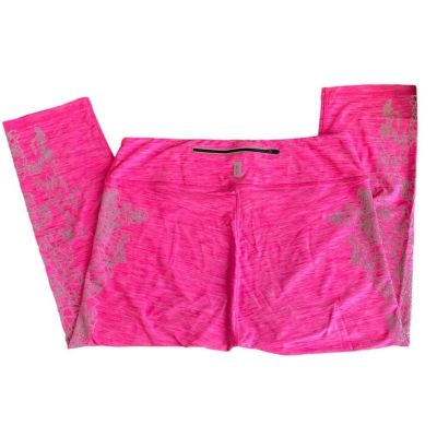 R8 pink 3/4 leggings, reflective geometric floral print, back zip pocket, sz 2X