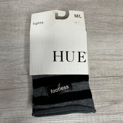 Women's Hue Footless Tights Black Gray Stripes Size Medium/Large M/L NWT