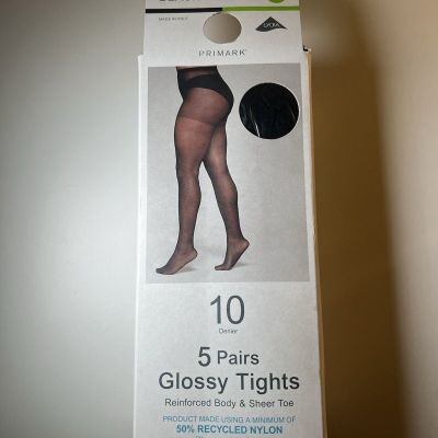 Size MEDIUM Primark 5 Pairs Black Glossy Tights