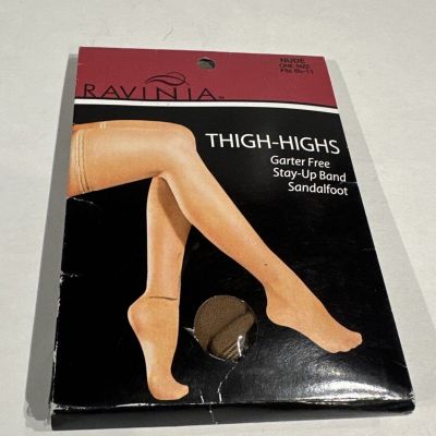 Ravinia 8-1/2-11 Thigh High Garter Free Stay Up Band Sandalfoot Stockings Nude