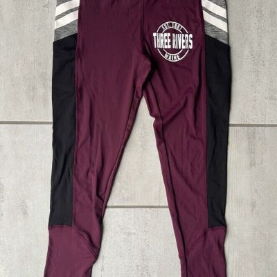 Liquid Energy Womens Leggings Burgundy Black Color Block Three Rivers Maine M