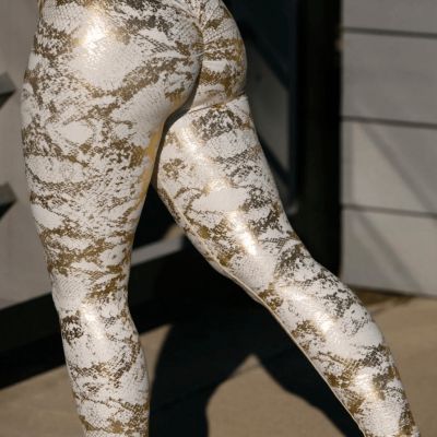 Minibeast Small curve classic leggings athletic workout gold white snake