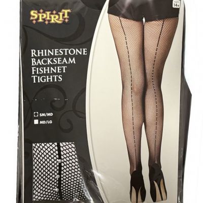 Rhinestone Back Seam Fishnet Tights Black Small / Medium