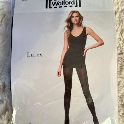 New in Box Wolford Lurex Tights Trend 3D Black Silver Size Large