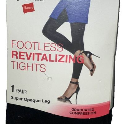 Hanes Footless Revitalizing Opaque Tights (Size M/L; Black) Graduated Compress.