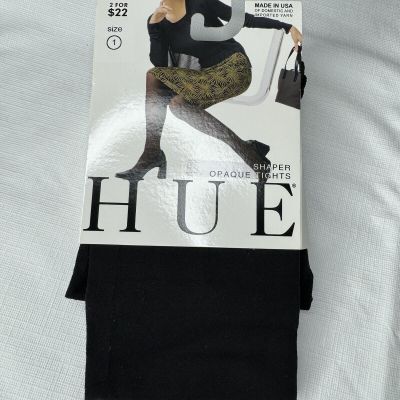 HUE Shaper Opaque Tights Solid Black Womens Size 1 #U5796 Fits 100-150 Lbs New