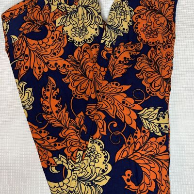 New Womans LuLaRoe Navy Orange Light Mustard Floral Pattern Leggings TC